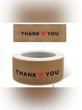 120 1x3in 'Thank ♥️ You' Kraft Paper Stickers Roll with Red Heart - 1 Roll